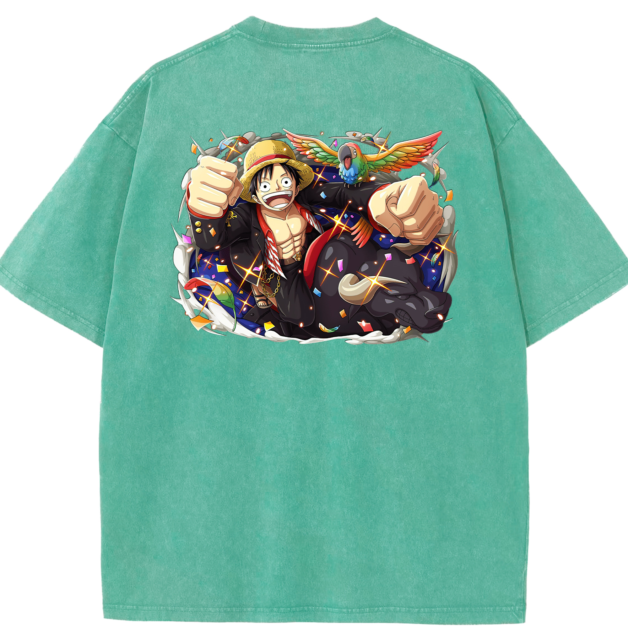 ワンピース モンキー・D・ルフィ ONE PIECE Monkey D. Luffy 綿100% ヴィンテージ風 半袖Tシャツ（背面プリント）